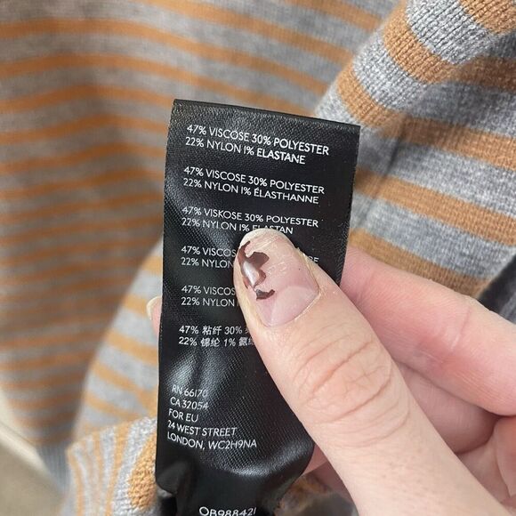 By Anthropologie Gray Tan Off the Shoulder Thick Knit Striped Sweater Size Small - Picture 7 of 8